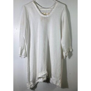 Womens Tina Givens Lagenlook Tunic Top Dress Frayed Asymmetrical Hem White SM